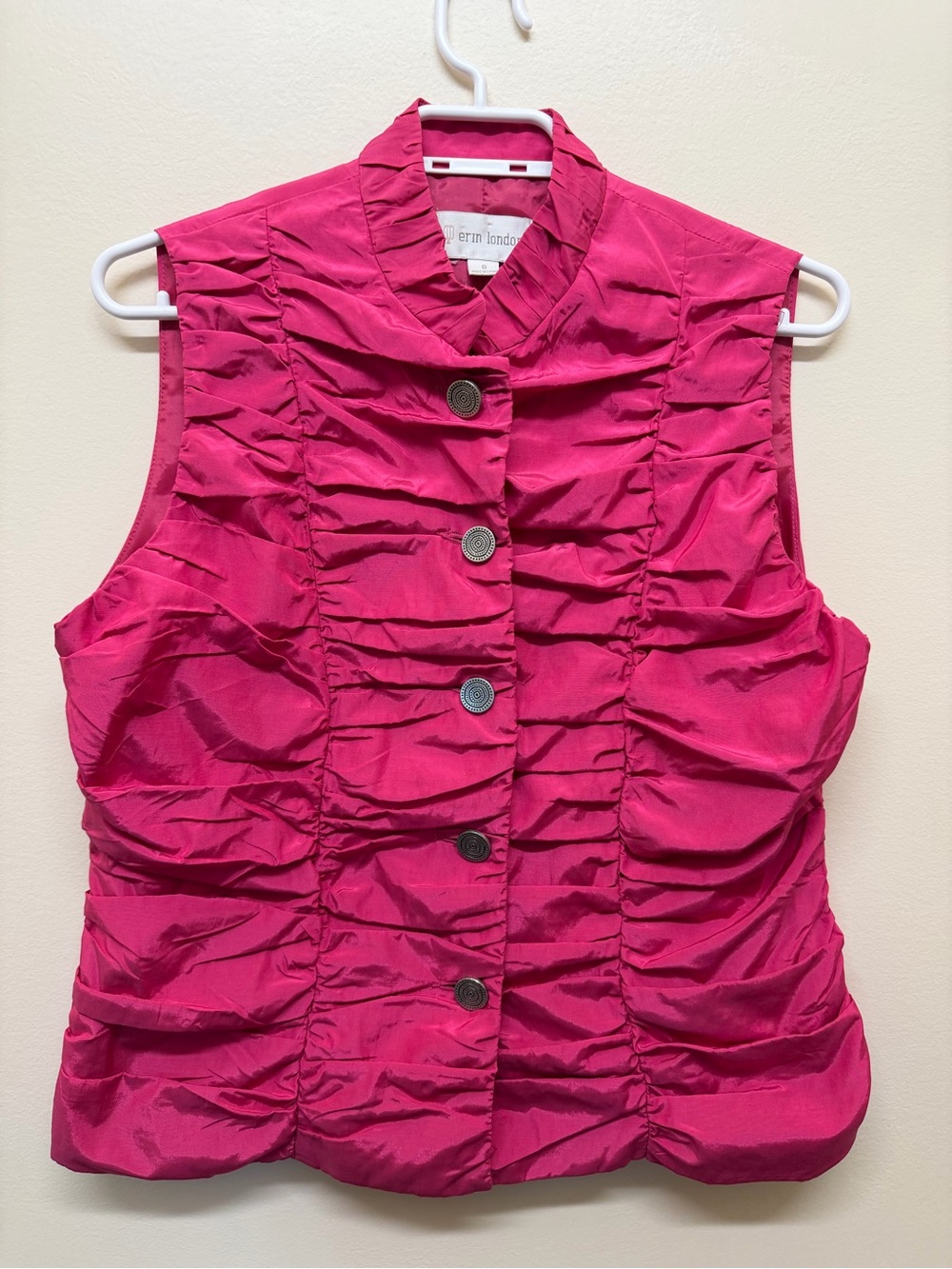 Erin London Fuchsia Ruffled Button-Front Sleeveless Vest
